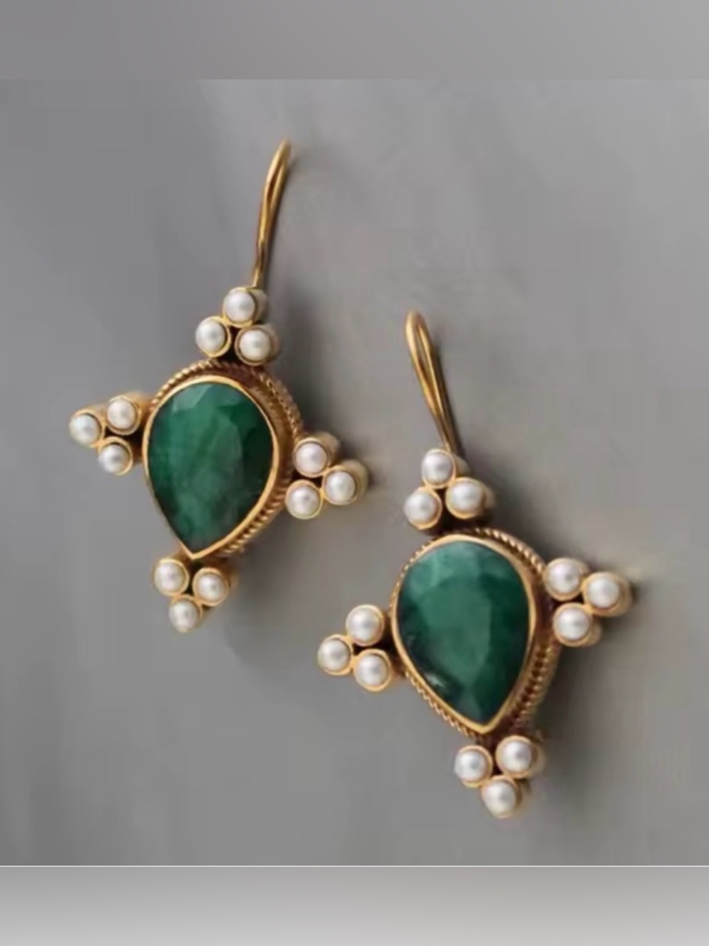 Anthropologie Vintage Green and Pearl Drop Earrings
